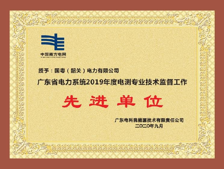 廣東省電力系統(tǒng)2019年度電測(cè)專業(yè)技術(shù)監(jiān)督工作 先進(jìn)單位